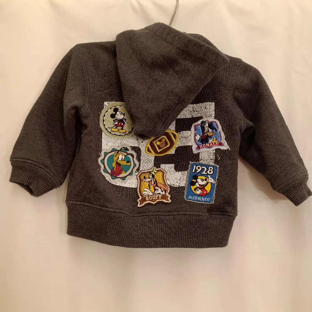 Kids Disney Parks Disneyland Zip Hoodie Fleece Jacket Retro Patches Size 12 mo